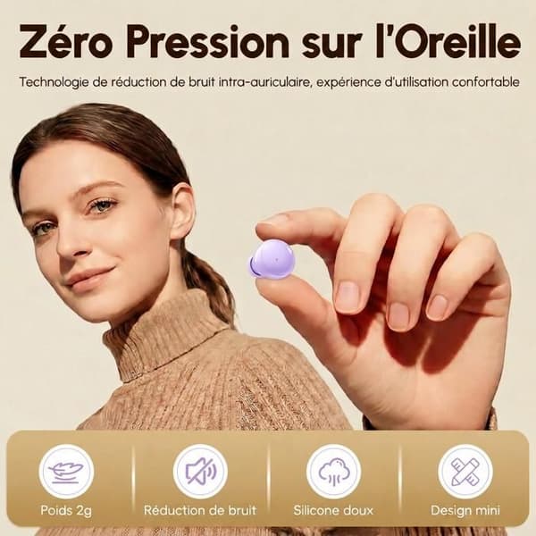 Diskrete in-ear hodetelefoner for sidesoving, 2-i-1 mini trådløse Bluetooth-ørepropper for soving - Lilla