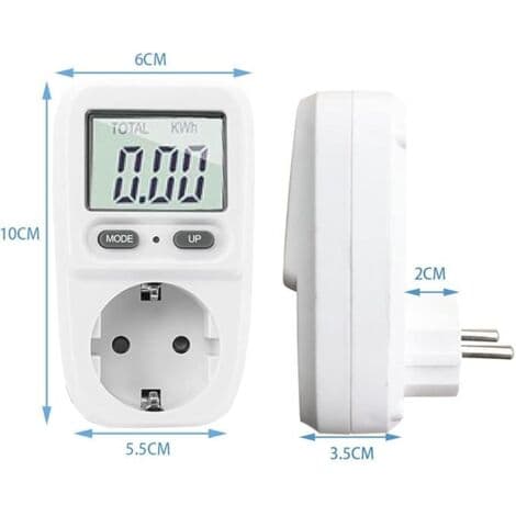 2 stk. stikdåse-wattmeter, smart bærbart effektmåler med LCD-display, overbelastningsbeskyttelse, 3680W maksimal effekt, til hjemmebrug