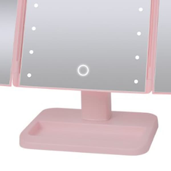 Belyst sminkspegel Minimalistisk förstorande touchkontroll Trippel LED-sminkspegel Rosa
