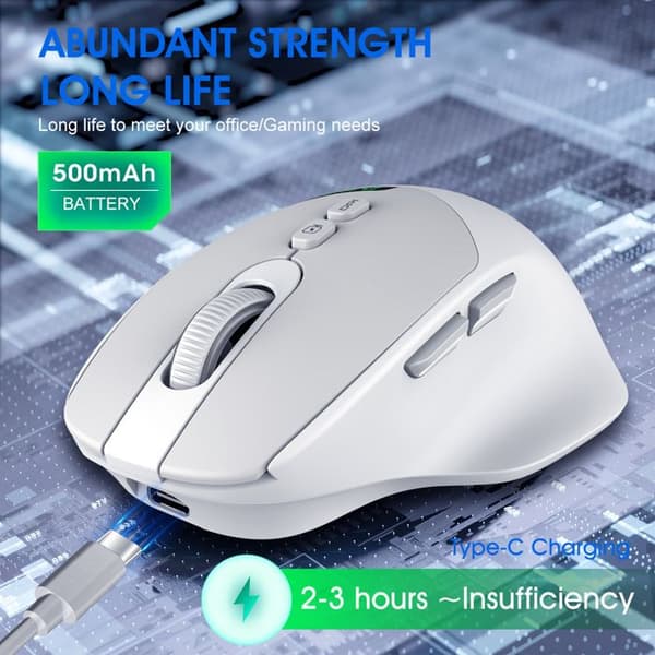 T36 Tri-modus 2.4G trådløs + Bluetooth-mus, sølvkabel, tri-modus Bluetooth 5.0, 3.0, 2.4G trådløs mus, stillegående design