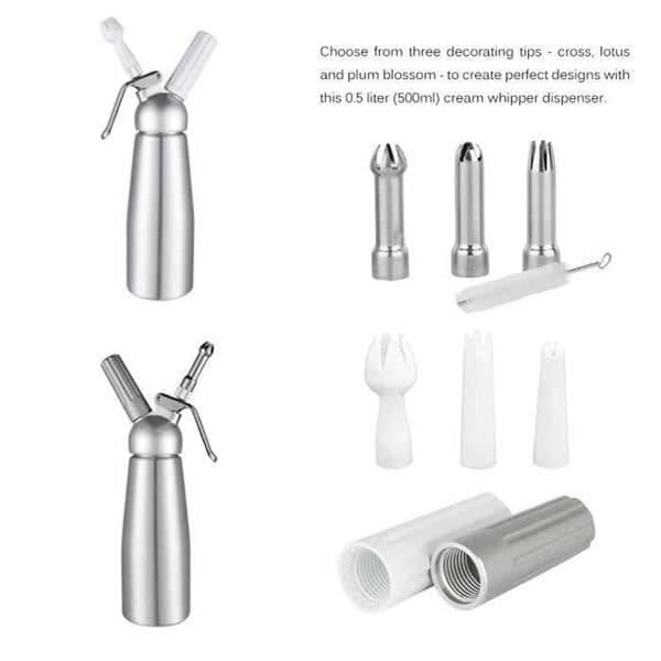 Professionel flødesifon - 0,5L - 3 dyser i rustfrit stål - aluminiumskompatibel
