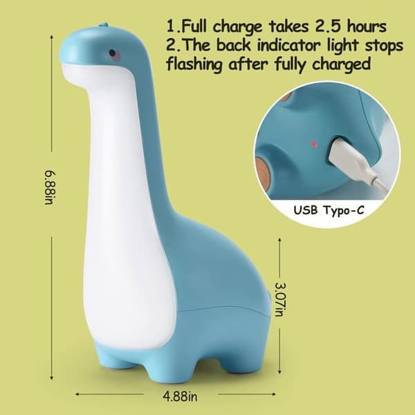 Gul dinosaurformet nattlampe, 3W, kreativ gave, LED-stripe med timerfunksjon, egnet for soverom