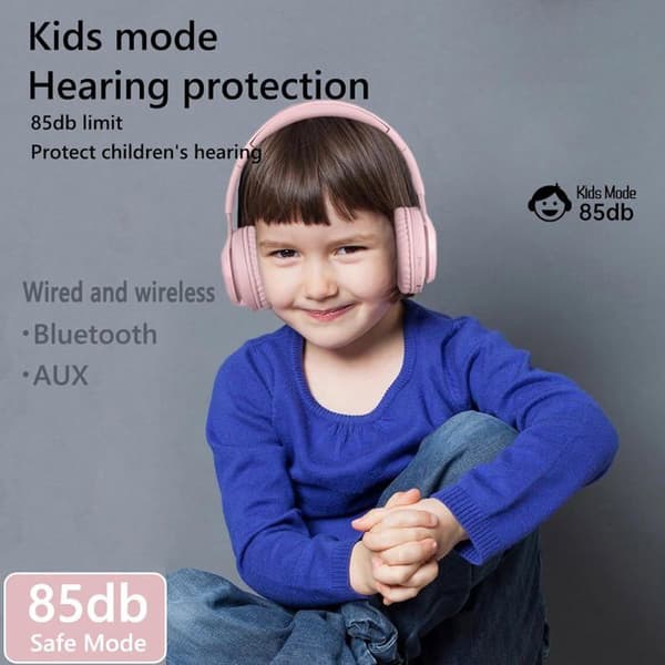 Lyserøde selvlysende trådløse Bluetooth-øretelefoner med lang batterilevetid, velegnede til piger og børn, og stilfulde
