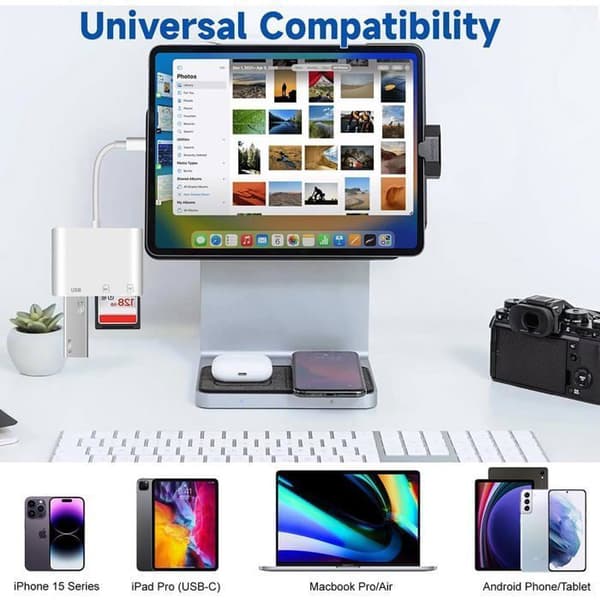 USB-C SD-kortleser, TF minnekortadapter med USB-A-port for 15\" 16\" Mac/datamaskin