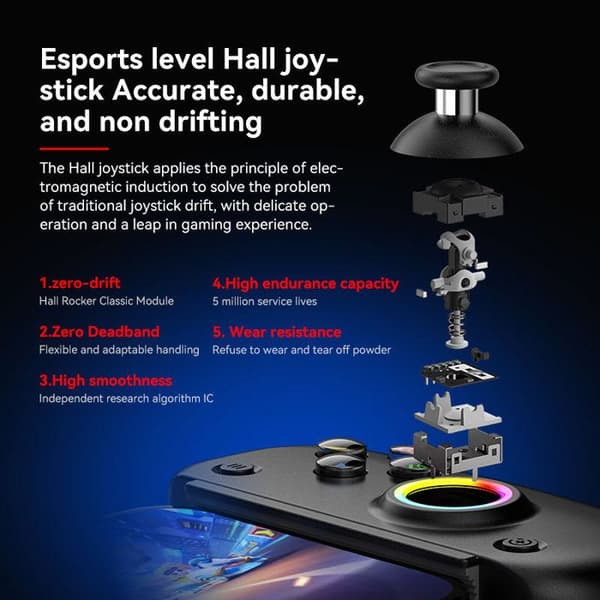 Udtrækkelig D8Pro mobiltelefon gamepad, dobbelt hall, til tablet PC, kablet, BluOmbre sort