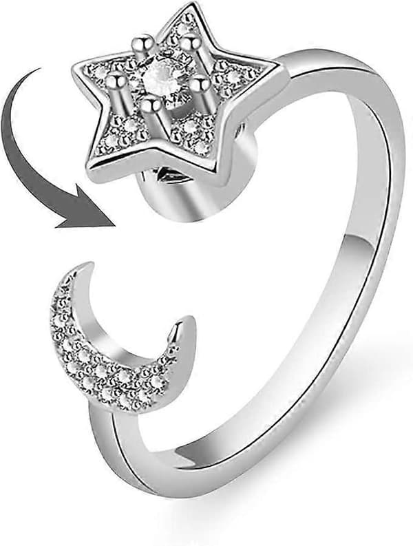Angstringe til kvinder, justerbar åbning, fidget spinner-ringe, cubic zirconia blomsterringe, spinner-ringsæt