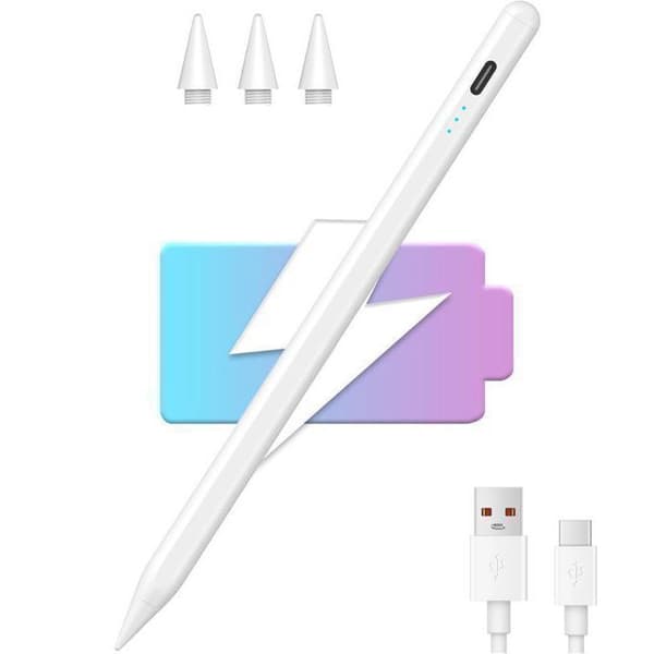 Styluspen til iPad (2018-2026), Pixel-hurtig præcision, Tilt & Håndfladeafvisning, til Android, iPad osv., Hvid