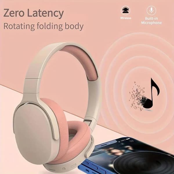 Lyseblå over-ear Bluetooth-hovedtelefoner med lang batterilevetid, understøttelse af trådløs forbindelse og kompatibilitet