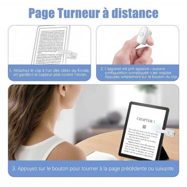 Sidevender til Kindle Paperwhite/Scribe/Oasis, RF trådløs fjernbetjening til iPhone, iPad, Android-tablets, e-læsere - Hvid