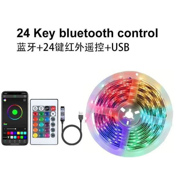 Omgivelsesbelysning, LED-strips, USB LED-stripesett, fleksibel lyslist, 24-knapps Bluetooth-fjernkontroll, co(Y123)