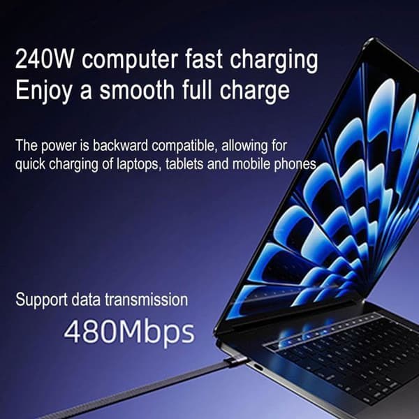 Usynlig ladekabel med stativ, 240W hurtiglading, USB-C-kabel, ladekabelstativ, 1,5m