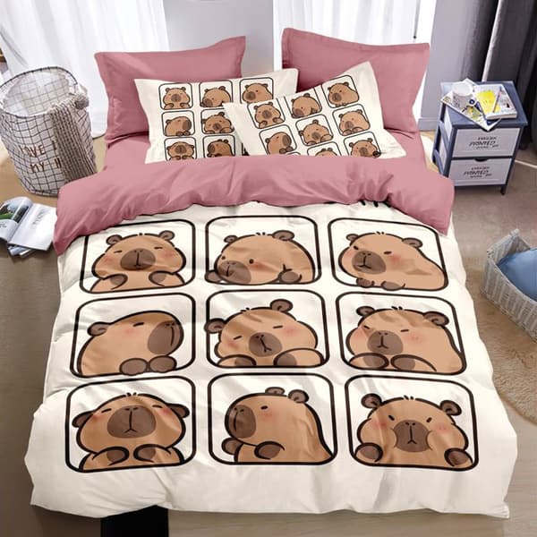 Capybara Påslakanset, 3 delar: Påslakan 200x200cm + 2 Örngott 75x50cm, Polyester, Tecknad Design 4