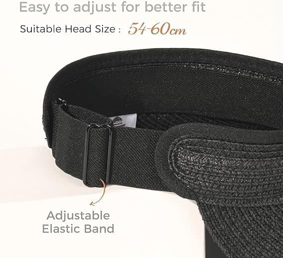 Solhatt för kvinnor, bredbrättad UV-skydd packbar solskärm med hästsvansöppning för sommar utomhusresor black