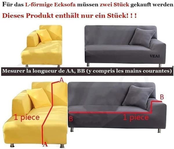 Sofatrekk, elastisk hjørnesofatrekk, elastisk sofatrekk for 1/2/3/4-seters sofaer (1-seter: 90-140 cm, grå)