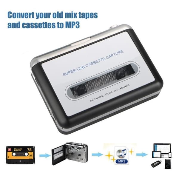 USB Kassettfanger - Svart - Windows-kompatibel - MP3 - Kompakt