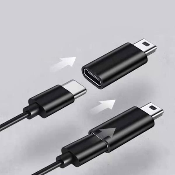 USB C till Mini USB-adapter Typ C hona till Mini USB hane-omvandlare, silvergrå