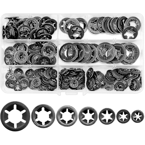 340 starlock låsbrickor lagermontering M3 M4 M5 M6 M8 M10 M12 (7 storlekar)