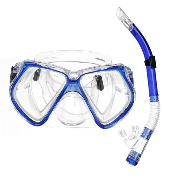 Dykarglasögonset - Mask och snorkel - Härdat glas - Justerbart - Blå