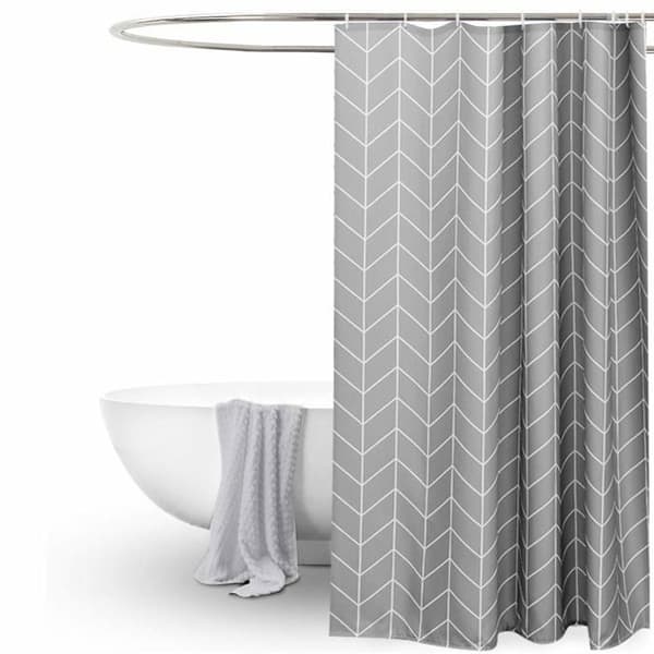 Gråstripet dusjforheng, vannavstøtende og maskinvaskbart polyester baderomsdusjforheng, 180 cm x 180 cm