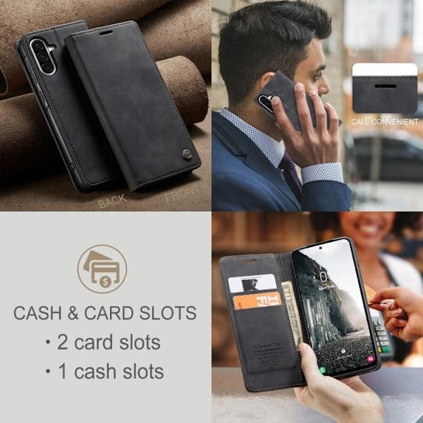 Samsung Galaxy A56 CaseMe 013 Multifunksjonelt Horisontalt Flip Lærveske [JUN]-FS Black