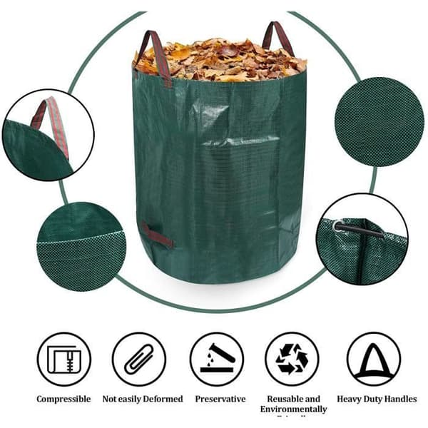 Set med 3 x 272L trädgårdsväskor med 46 x 60 cm förvaringsväska, återanvändbara polypropenväskor för trädgårdsavfall