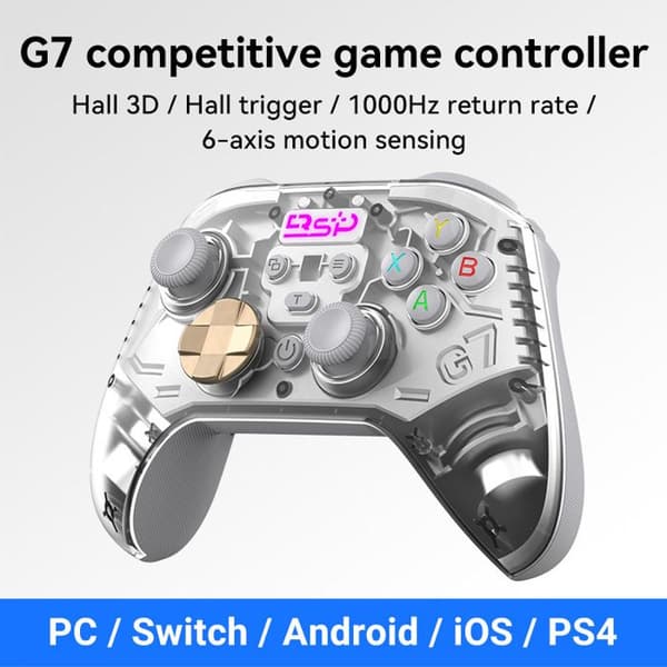 G7 Halvtransparent Frostat Bluetooth-Gamepad med Dubbla Mikro-Hall-knappar, Silver
