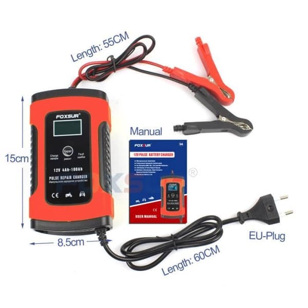 Batterilader - Blysyre - 12V 6A - LCD-reparasjon - Bil - EU-plugg