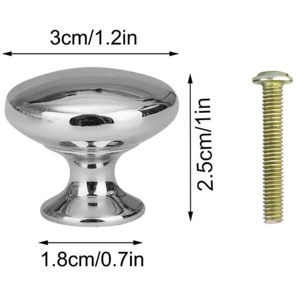 12 stk. runde 30 mm skuffeknopper møbelgreb til skabe og skuffer med skruer, krom