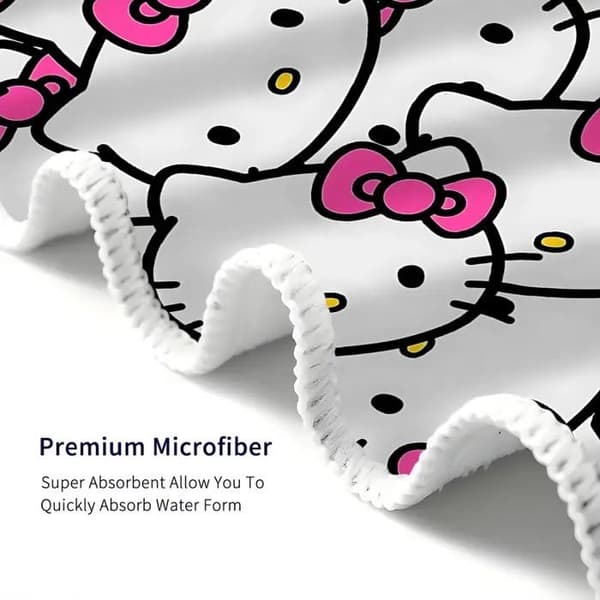 Hello Kitty badehåndklæde - 70 x 160 cm regnbue polyester campinghåndklæde til piger og børn, hurtigtørrende, ultraabsorberende