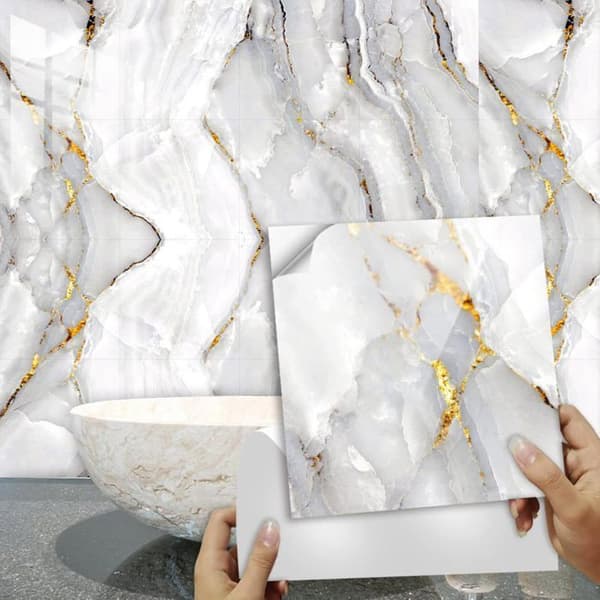 Kakeldekor - Marmor - Guld Marmor - 30x30 cm - 10-pack, Vattentät PVC