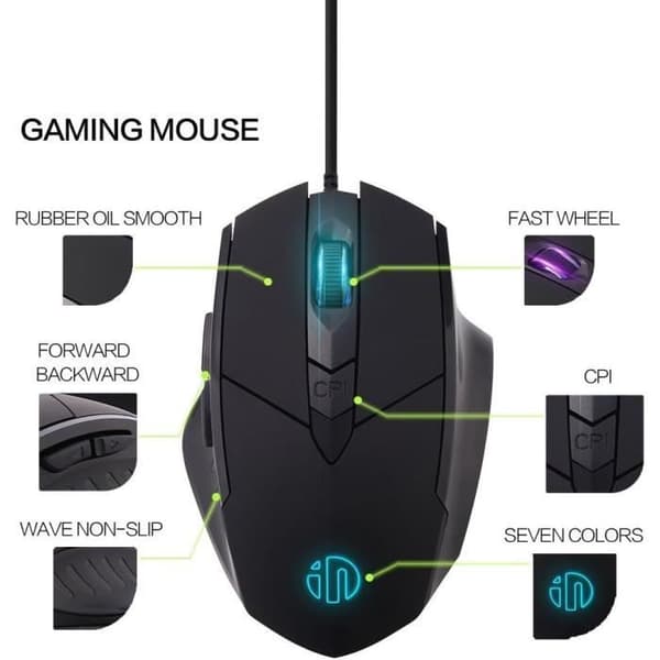 Gamingmus - Trådbunden USB - 4 DPI-nivåer - 6 knappar - Ergonomisk