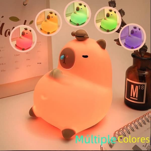 Capybara-formet silikone natlampe, USB genopladelig, med timer og lysstyrkejustering, lille størrelse.