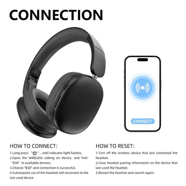Disse sorte, over-ear trådløse Bluetooth-hovedtelefoner tilbyder dyb, rammeløs bas.