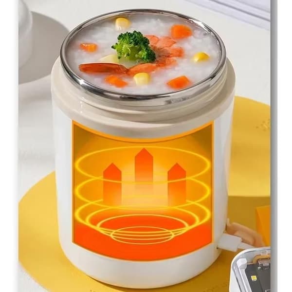 600 ml USB-elektrisk uppvärmd matlåda, bärbar, för picknick, mjölk, drycker, rostfritt stål