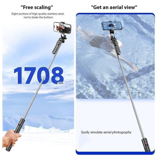 Selfie-stang, 67-tommer justerbart stativ til telefon og selfie-stang til live gruppebilleder