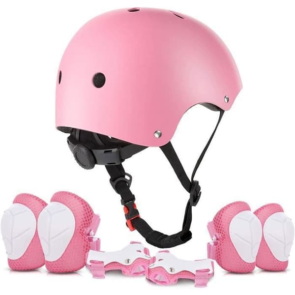 Barncykelskyddsset - Rosa - Justerbart - Hjälm, Knäskydd, Armbågsskydd, Handledsskydd