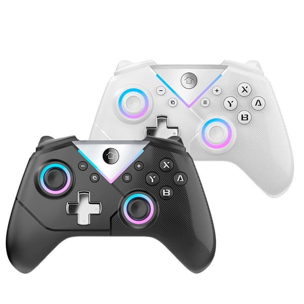 Dobbel joystick og Hall-utløser gamepad kompatibel med Switch, Android, iOS, streaming (hvit)