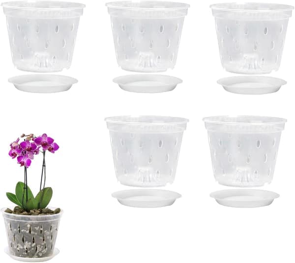 5-pack orkidékruka, 5-tums transparent orkidékruka med hål och