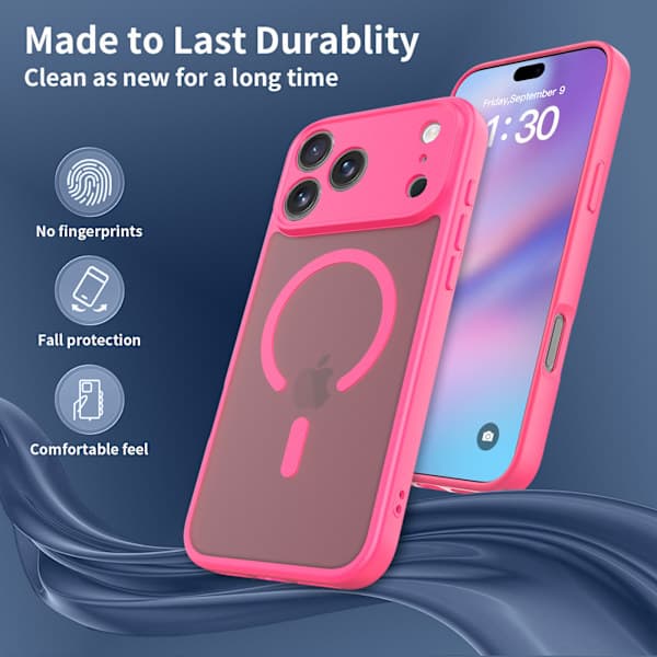 Deksler til iPhone 17, Full kamerabeskyttelse, Kompatibel med MagSafe-lader, Transparent Matt Mobildeksel Rose red iPhone 17