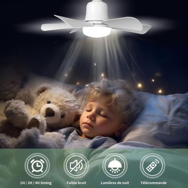 30W loftventilator, E27 fatning, dæmpbar LED, 3 hastigheder, 6 blade, velegnet til soveværelse og stue