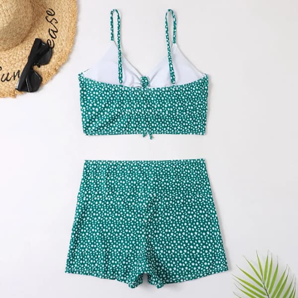 Damers högmidjade bikini med push-up och blommigt tryck Green S
