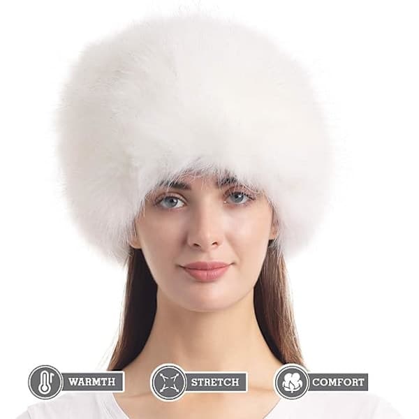 Fuskpälsmössa för damer för vintern med stretch Cossack rysk stil vit varm mössa vit white