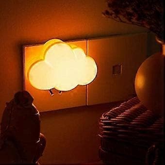 2 stk. LED Sky Natlampe Varm Sensor Plug-in Lampe Nat Skyformede Væglamper til Børn og Voksne Soveværelse (Gul)