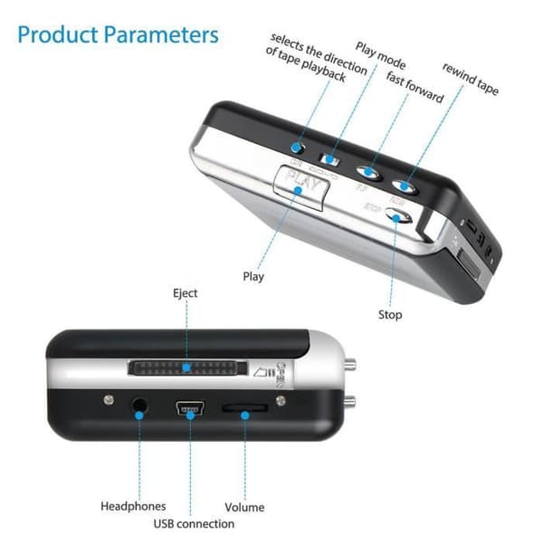 USB Kassettfanger - Svart - Windows-kompatibel - MP3 - Kompakt