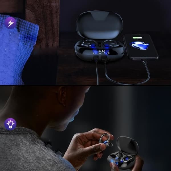 Bluetooth 5.0 trådløse øretelefoner - LED-display - In-ear hovedtelefoner - Sort - Vandtæt