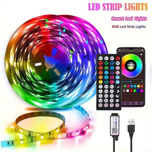 Omgivelsesbelysning, LED-strips, 5V LED-stripe med 44-knappers Bluetooth-fjernkontroll, 16 lysdioder, USB LED-stripe, bakgrunnsbelyst (Y143)