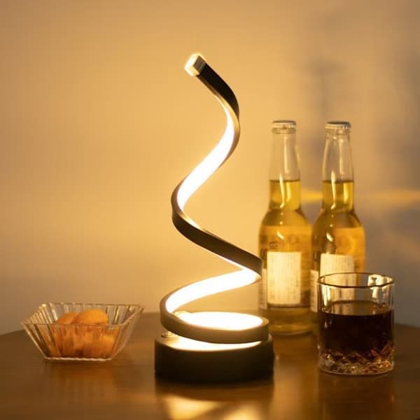 Modern vit spiralbordslampa (utan bas), 2 watt, enkel och justerbar LED-bordslampa, USB-driven.