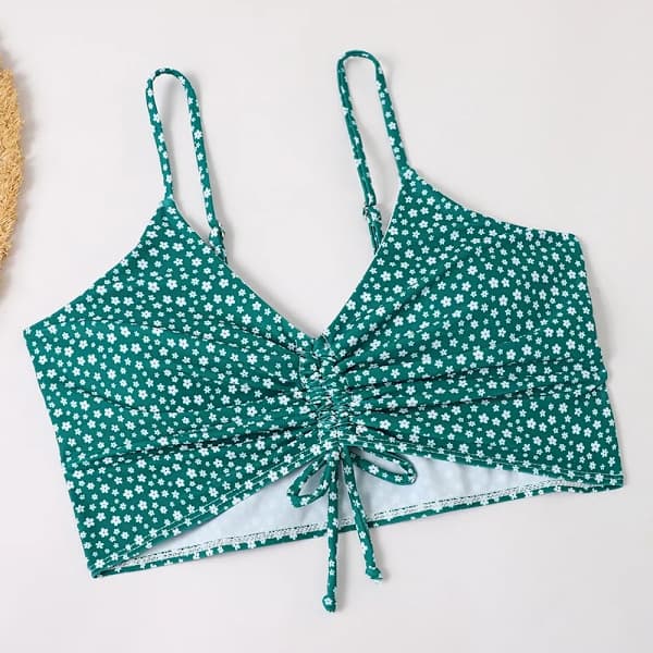 Damers högmidjade bikini med push-up och blommigt tryck Green L