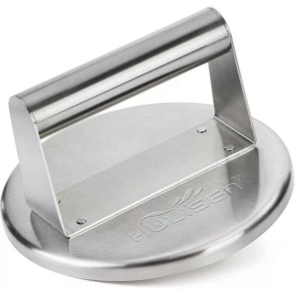 Hamburgerpresse med kant, rustfritt stål 15 cm hamburgerknuser, hamburgergrillverktøy