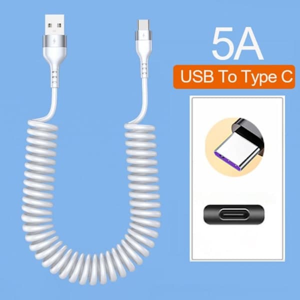 Fjærdatakabel Ladekabel for mobiltelefon White 1.5mType C-Type C